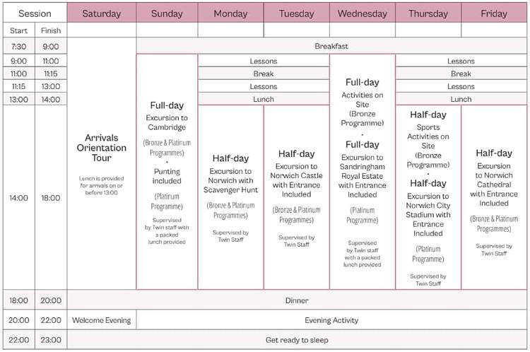 ジュニアサンプルスケジュール|University of East Anglia