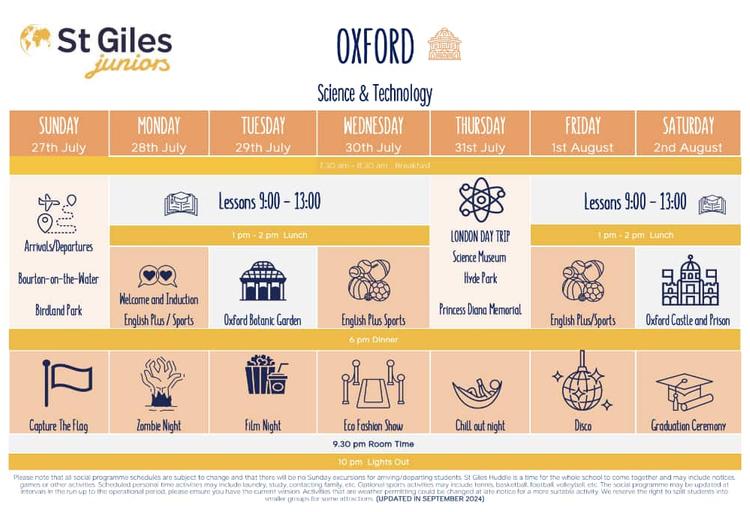 ジュニアサンプルスケジュール|Oxford Brookes University St Giles