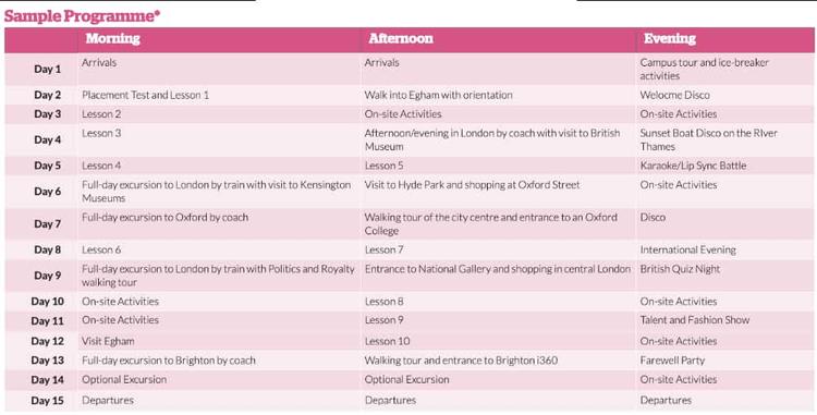 ジュニアサンプルスケジュール|University of London Royal Holloway