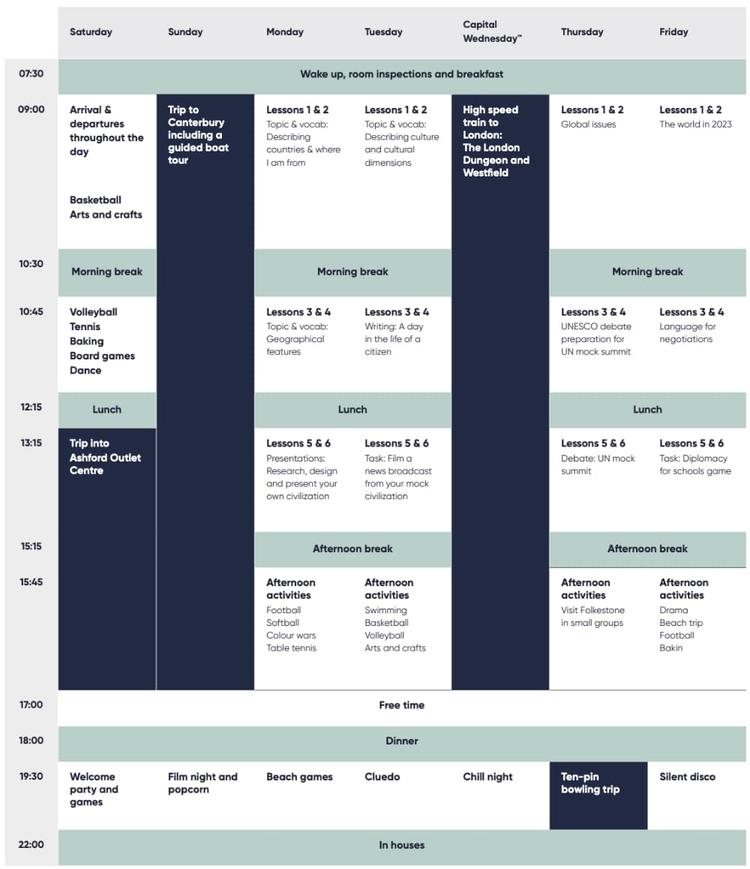 ジュニアサンプルスケジュール|Earlscliffe