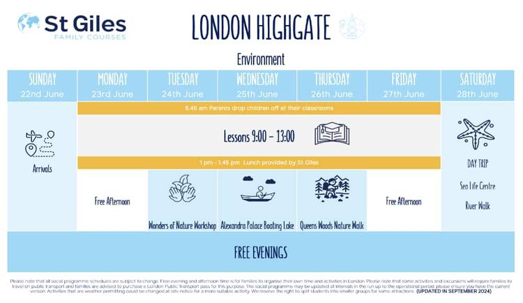 ファミリーサンプルスケジュール｜St Giles Family London Highgate